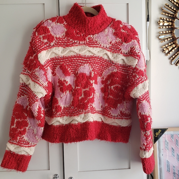 Zara Sweaters - Zara Jacquard Knit Pink and Red Chunky Sweater - size small